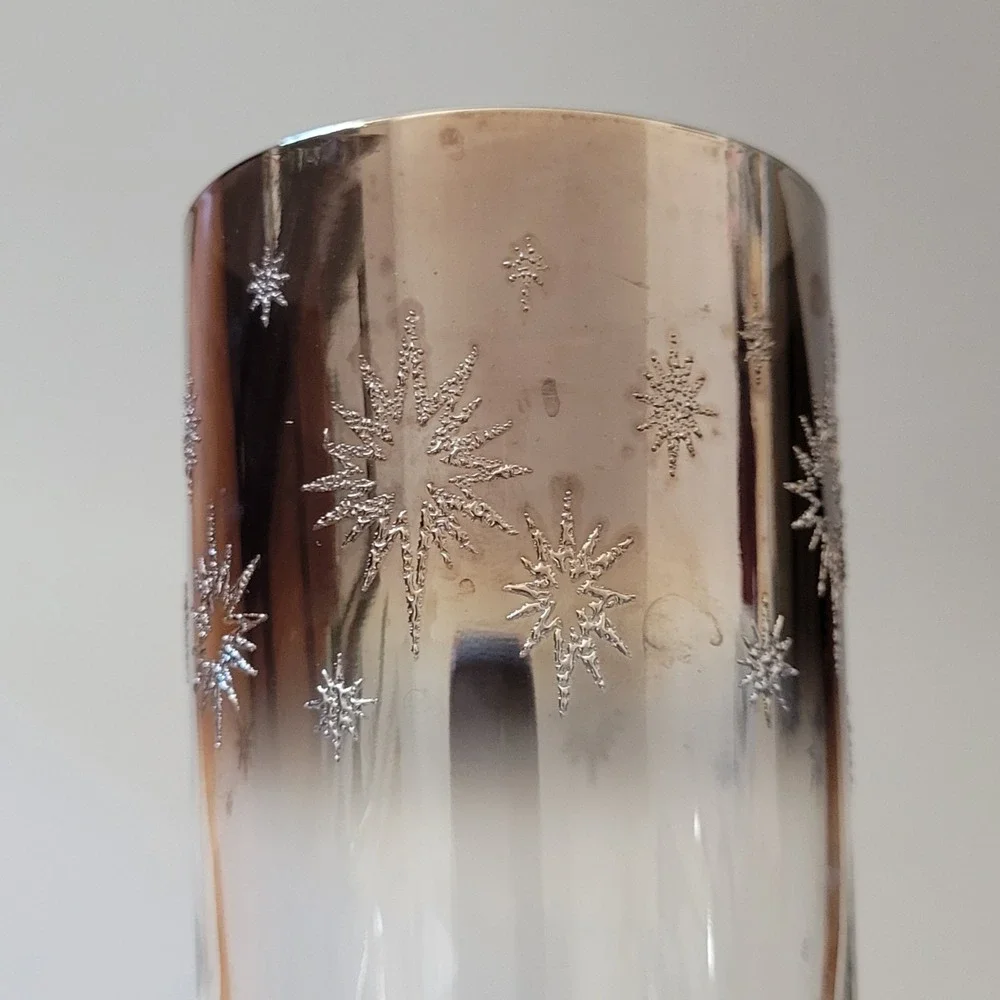 Dorothy Thorpe High Ball Glasses 3 Vintage Silver‎ Atomic Starburst Lusterware